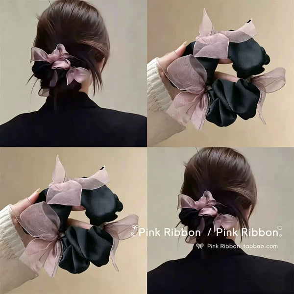 Let Me Be the Brightest: Zhao Lusi's Matching Netted Bow Hairband for Xu Yan, Girls' Bun High Ponytail Hair Ties