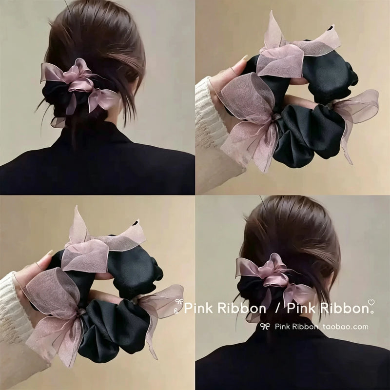 Let Me Be the Brightest: Zhao Lusi's Matching Netted Bow Hairband for Xu Yan, Girls' Bun High Ponytail Hair Ties