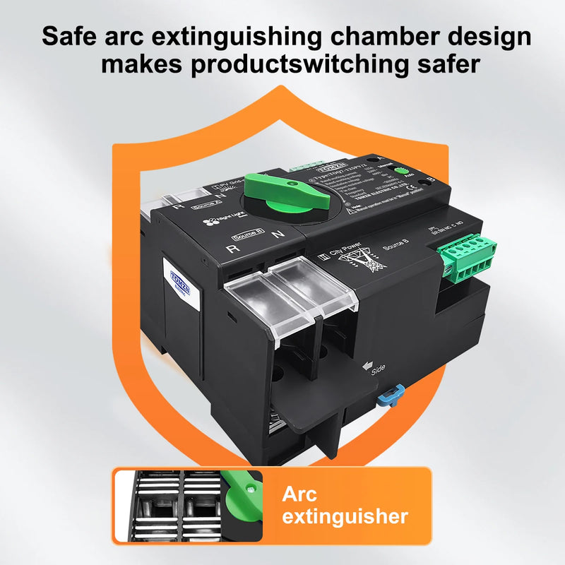 TOMZN 220V 230V Din Rail ATS Dual Power Automatic Transfer Electrical Selector Switch Uninterrupted 2P 63A 100A 125A TOQ7 PV