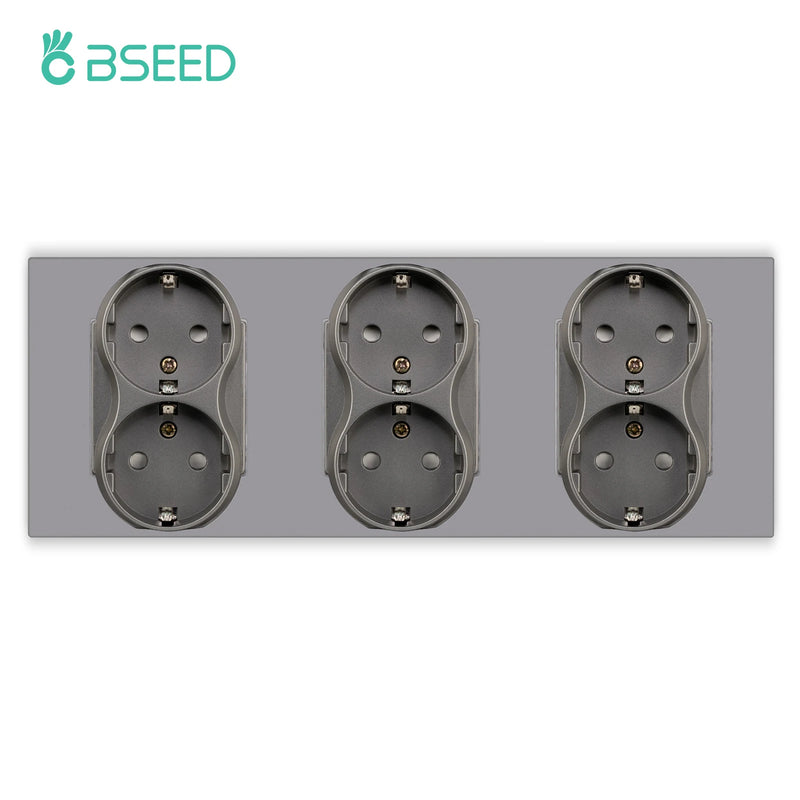 BSEED EU Wall Power Double Sockets Dual Power Outlets Electrical Plug Plastic Panel White Black 110-250V for Home Office