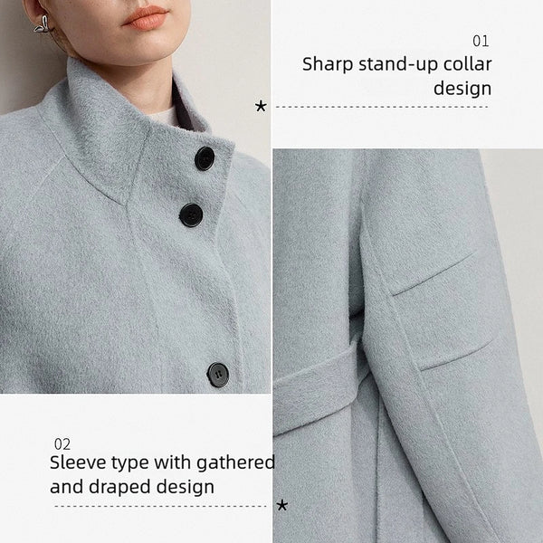 AMII Woolen Coat Woman 2026 Winter New Solid Color Long Sleeves Jacket With Stand Collar Versatile Loose Long Outerwear 12544042