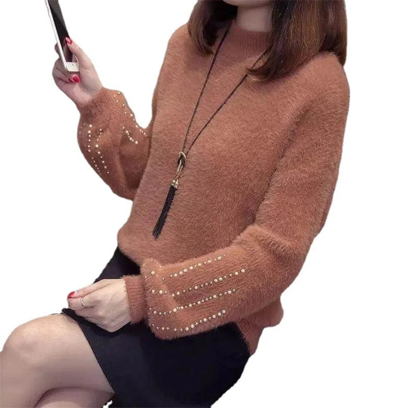 Knitwear Women Sweater Elasticity Pullover Solid Color Turtleneck Knitting Warm Thicken Lady Winter Pull Tops Female Sueter