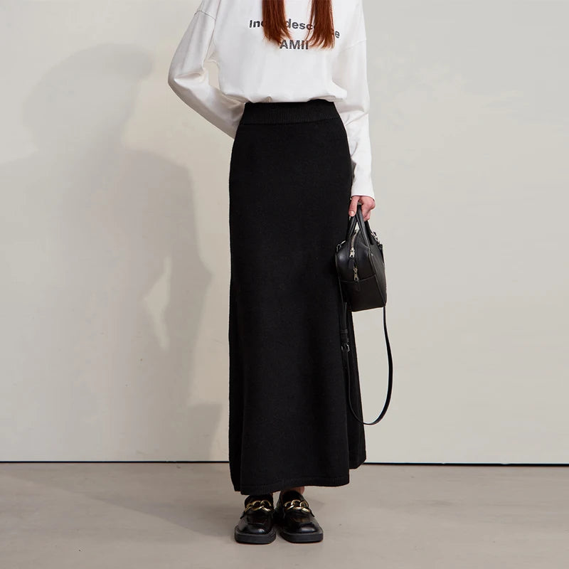 AMII Minimalist Long Skirt 2026 Winter New Solid Color A-Line Skirts For Women Loose Elegant Versatile Woman Clothes 12524049