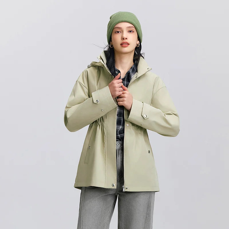 Semir Commute Jacket Women Spring Mid Length Hooded Drop Shoulder Waist Cinched Windproof Waterproof Stain-Resistant Top