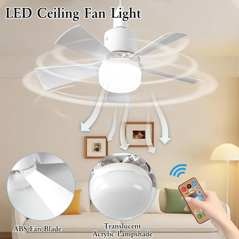 កង្ហារពិដាន LED ជាមួយភ្លើង E27 រន្ធបញ្ជាពីចម្ងាយ អាចបន្ថយពន្លឺបាន 30W កង្ហារឥតខ្សែឆ្លាតវៃទំនើប សម្រាប់បន្ទប់គេង ផ្ទះបាយ យានដ្ឋាន