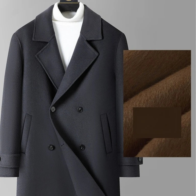 70.2% Virgin Wool Overcoat, Double-Faced Luxury Minimalist, Structured Warmth Design, Business Gentleman