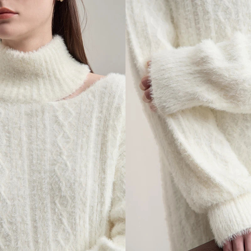AMII Women's Sweater 2026 Autumn New Turtleneck Hollow Versatile Ladies Sweater Loose Long Sleeves Warm Tops For Woman 12543157