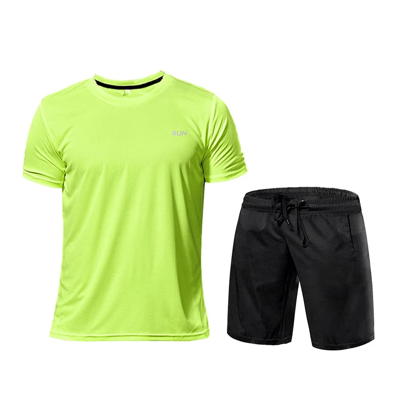 Men's 2PCS Compression Sportswear Set Short Sleeve T Shirt Shorts Gym Fitness Running Training Athletic Outfit