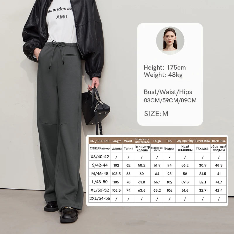 AMII Women's Pants 2026 Autumn New Minimalist Solid Color Ladies Clothing Wide-leg Waist Casual Versatile Woman Trousers12514010