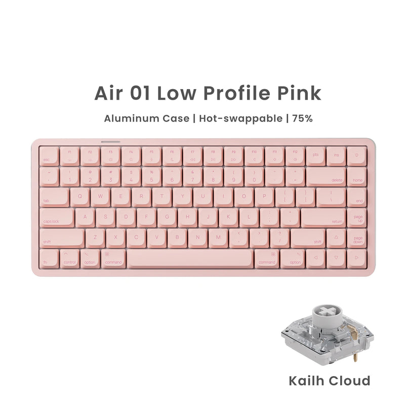Akko Air 01 Mechanical Keyboard 75% 84-Key Mac Layout Custom Low Profile Hot-swappable RGB Tri-mode Keyboard Gasket Aluminum