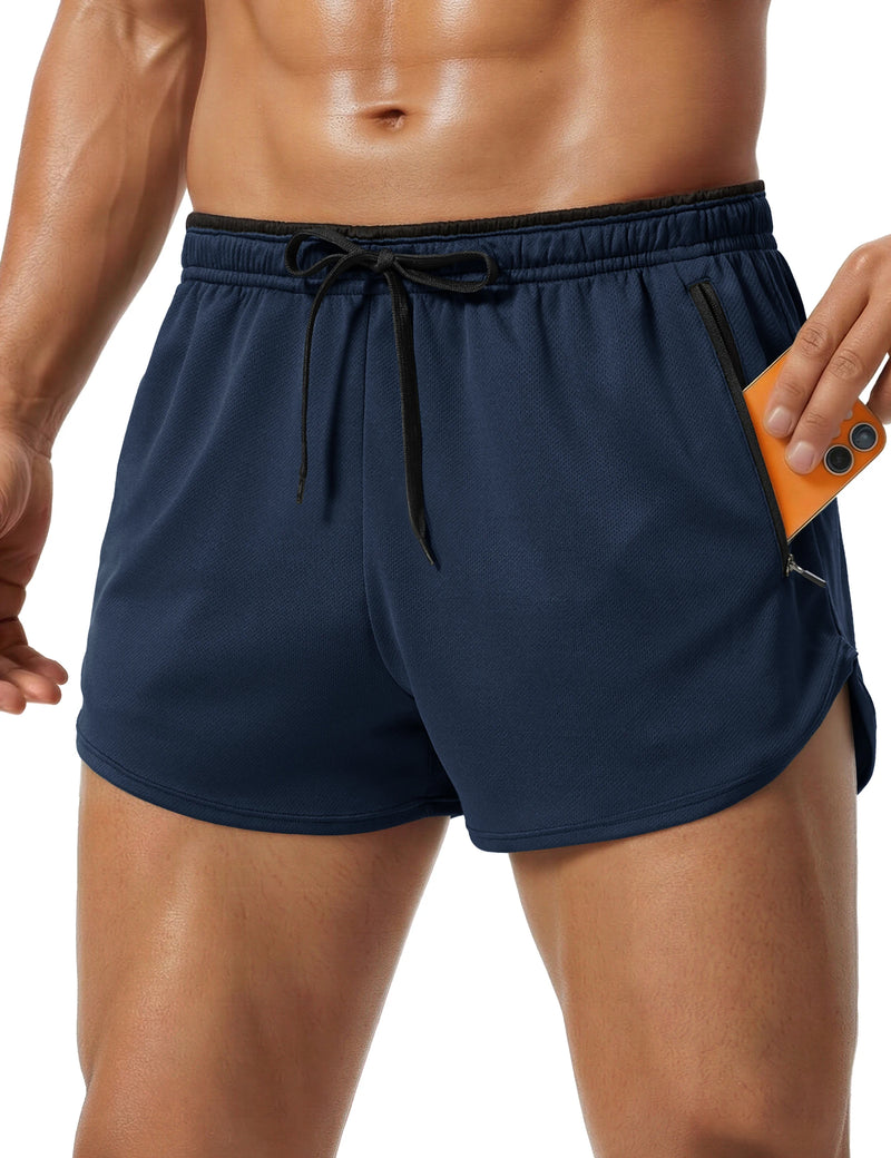 TACVASEN Men's Mesh Running 3" Shorts Quick Dry Lightweight Athletic Workout Gym Shorts Zipper Pockets Shorts Outdoor Fitness