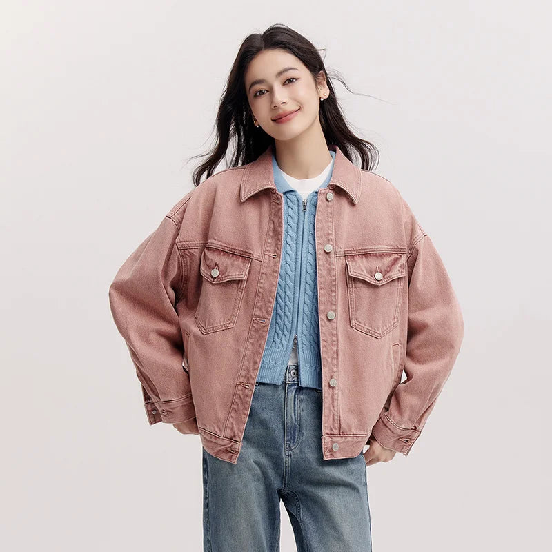 Semir Denim Jacket Distressed Loose DropShoulder Women Spring Casual Fashion Comfort StreetStyle Trend Cozy New 2026