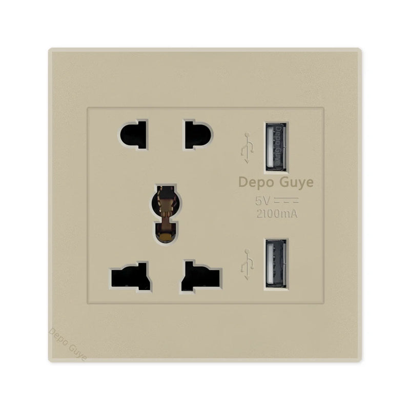 DepoGuye AC 110-250V UK Standard Socket Panel, 5V 2.1A Dual USB Mobile Phone Charger International Universal Power Outlet 86mm