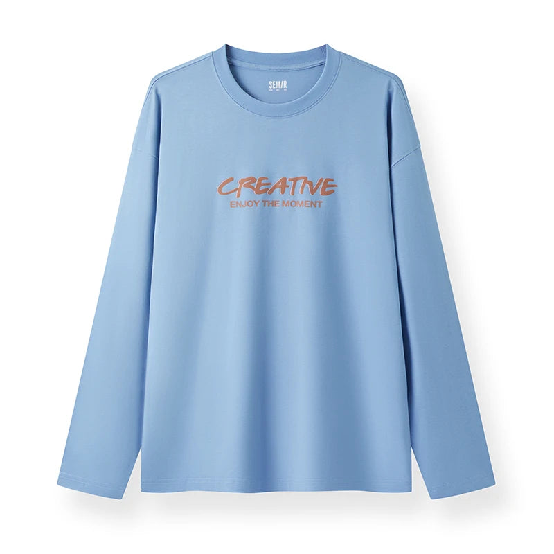 Semir Cotton Tshirt Men 2026 Spring Letter Print Crew Neck Couple Style Casual Black Basic Comfortable Inner Layer Top