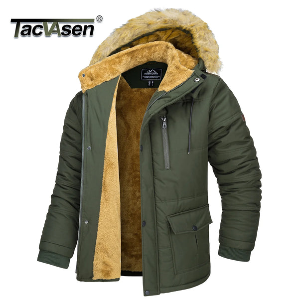 TACVASEN Mens Winter Jackets Waterproof Windproof Fleece Lined Thermal Parka Coats Detachable Hood Ski Jackets With 6 pockets