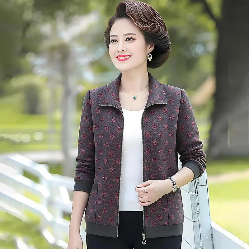 អាវធំស្ត្រីវ័យកណ្តាលនិទាឃរដូវថ្មីដៃវែងម៉ាក់ឆើតឆាយខ្លីទាន់សម័យអាវកអាវមានខ្សែរ៉ូតសម្រាប់ស្ត្រី