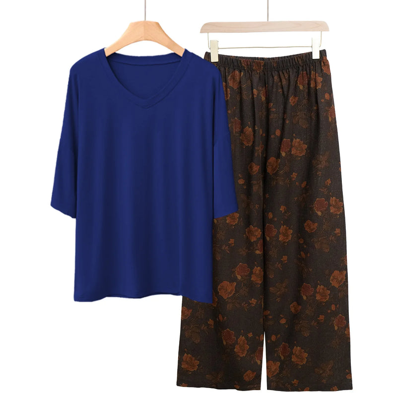 New Print Room Sleepwear Set Short Sleeve Women's Pajamas Casual 2 Pieces Loungewear Clothes Spring Summer Modal Home Suit