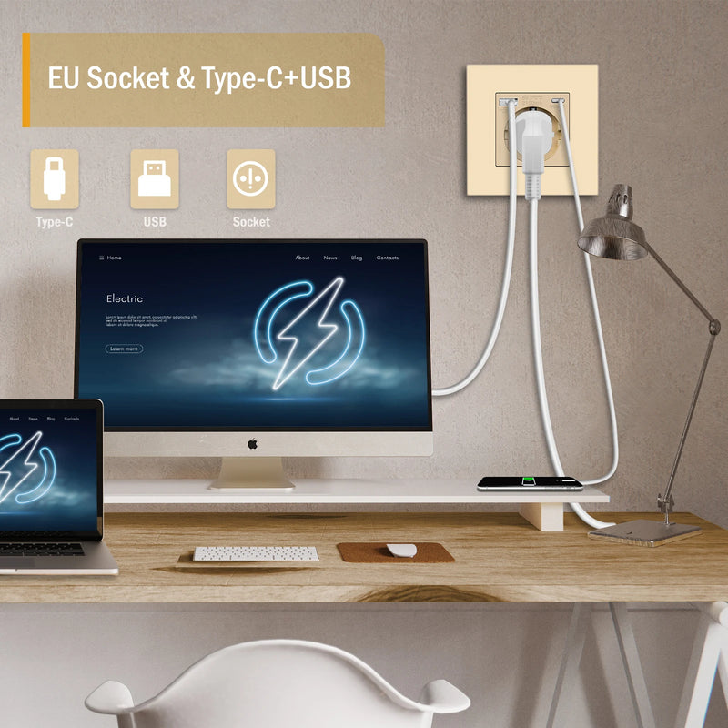 BSEED EU Single Wall Sockets Double 5V 2.1A USB Socket Phone Charge Triple Power Plugs With Plastic Panel Four Frame Outlets