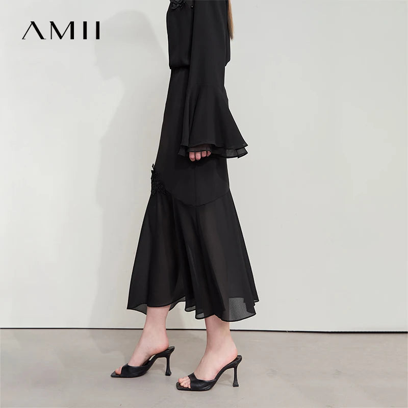 សំពត់ Amii Minimalist Casual Bustier សម្រាប់នារី រដូវក្តៅ ឆ្នាំ២០២៥ ថ្មី រចនាបទ Lace Slim Half-body Chiffon Fishtail សំពត់ 12522064