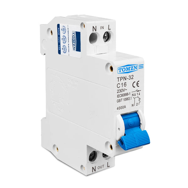 TOMZN TPN 1P+N Mini Circuit Breaker MCB 6A 10A 16A 20A 25A 32A Din Rail Mounting Miniature Household Air Switch