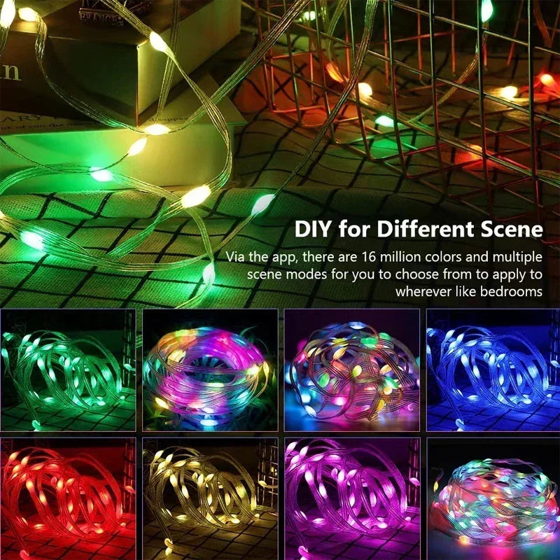 Smart LED String Bluetooth APP Control RGBIC Fairy Lights Waterproof USB Music Dream Color Light Party Room Decoration