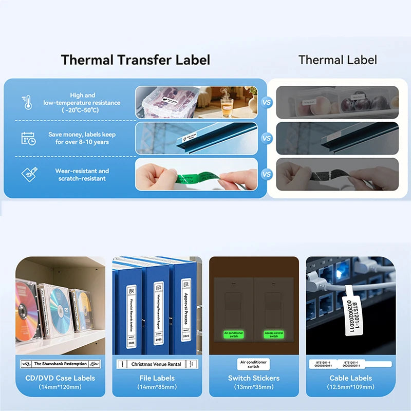 Niimbot N1/B18 PET Label Paper 2 Rolls Scratch-Resistant Tapes Carbon Ribbon Sticker Keep 8-10 Years For Portable Label Printer