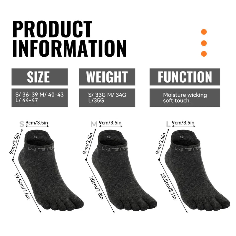 WRELS 1/2/3pairs Merino Wool Running Hiking Socks Wool Ankle Socks Moisture Wicking Breathable Anti-Blister 5 Toe No Show Socks