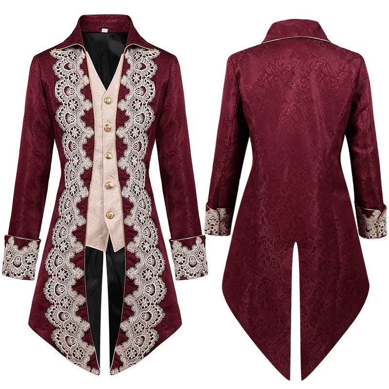 New Fall Men's Long Trench Coat with Lace Accents, Featuring A Medieval Gothic-style Top Jacket. 2026-2027