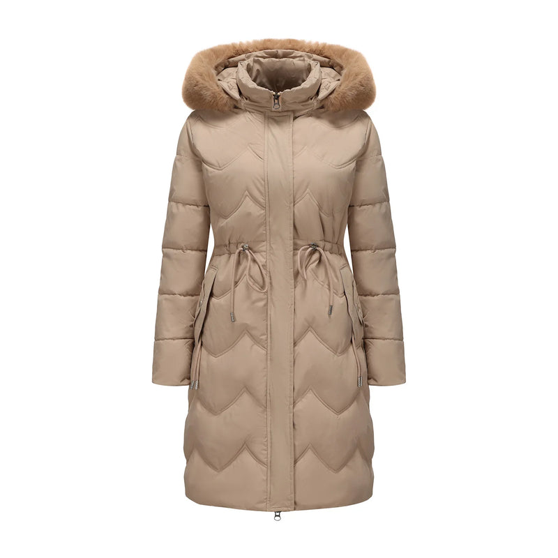 Women's Pink Commuter-Style Hooded Long Coat, Light Green Parkas, Black Thermal Jacket with Drawstring At The Waist Overcoat.