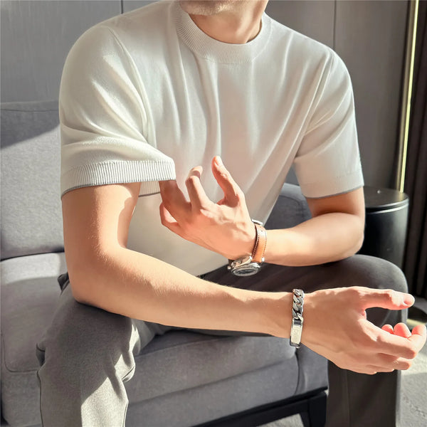 Men's Color Block Short Sleeve T-Shirt, High Twist Core-Spun Yarn Anti-Pilling, Fine 14 Needle Knit, Multi-Color Casual Wear