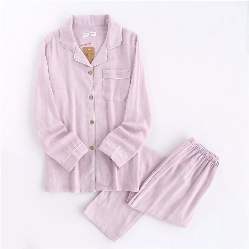 Couple Pajamas Sleepwear Clothes for Men's And Women's 100% Cotton Two-Piece Pyjama Set Autumn Casual Lapel Nightwear Pijama