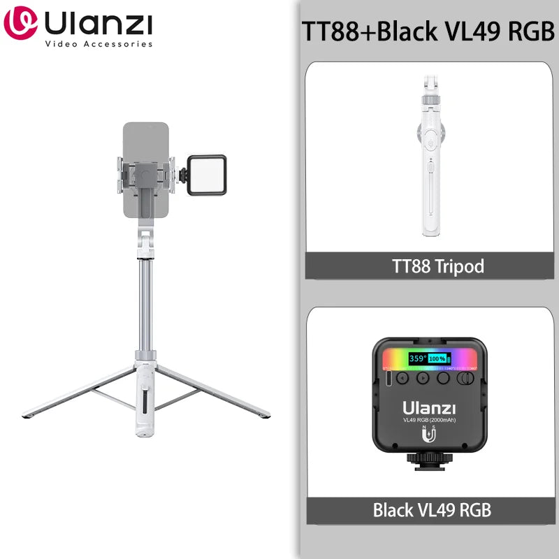 ជើងកាមេរ៉ា Ulanzi TT88 1.44M Overhead Selfie Stick Phone Tripod ជាមួយ Magnetic Clamp ជើងកាមេរ៉ាបន្ថែមឥតខ្សែសម្រាប់ការផ្សាយផ្ទាល់ Vlog