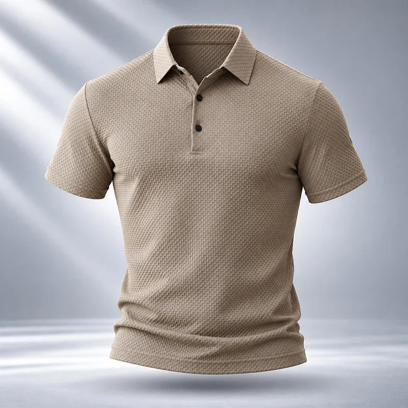 Mens Short Sleeve Polo Garment Fine Workmanship Breathable Soft Waffle Material Stretchy Design For Office Working Casual Wear