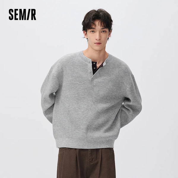 អាវយឺតប៉ាក់ Semir សម្រាប់បុរស រចនាបថប៉ាក់ Waffle ពណ៌រឹង ពាក់កណ្ដាលផ្នត់ 2026 ថ្មីសម្រាប់ពាក់ប្រចាំថ្ងៃ រដូវរងា ស្ទីលធម្មតាសម្រាប់ទីក្រុង