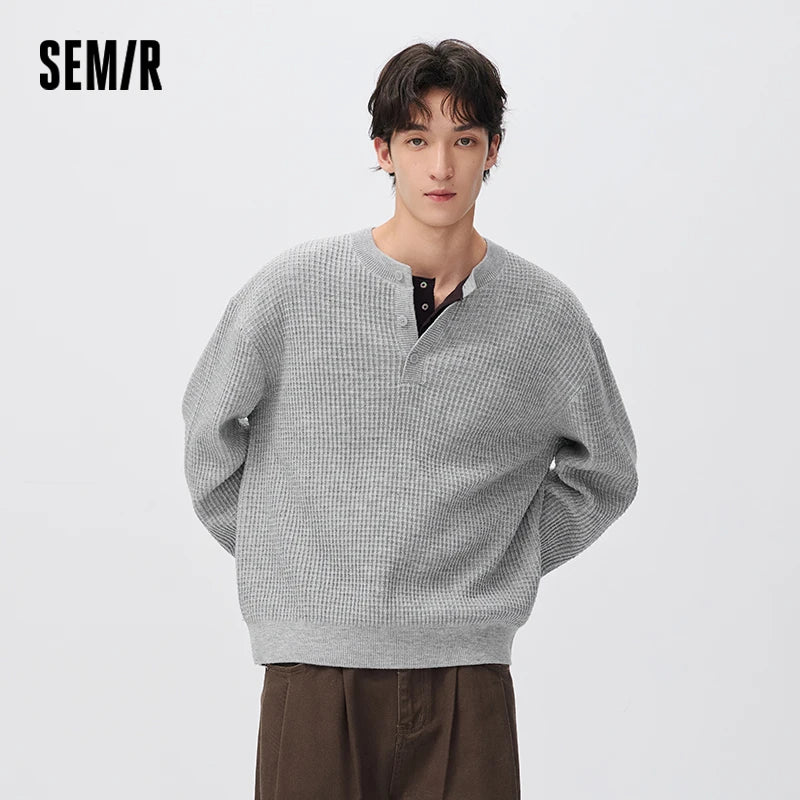 Semir Men Knit Sweater Waffle Knit Textured Solid Color Half Placket 2026 New Winter Daily Wear Urban Casual Style