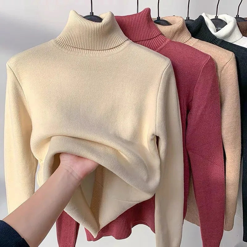 Pulls Femmes Thicken Velvet Warm Pullover Sweater For Women Turtleneck Winter Jumper Female Long Sleeve Slim Knitwear Tops