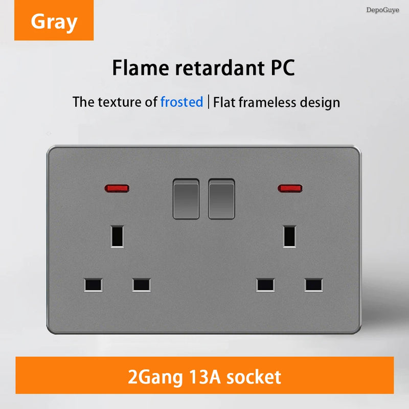 18W Type-C Plug Quick Charging Universal 5-pin Dual Power Socket,UK Standard 13A Wall Socket with DC 5V 3.1A Type-c USB Charger