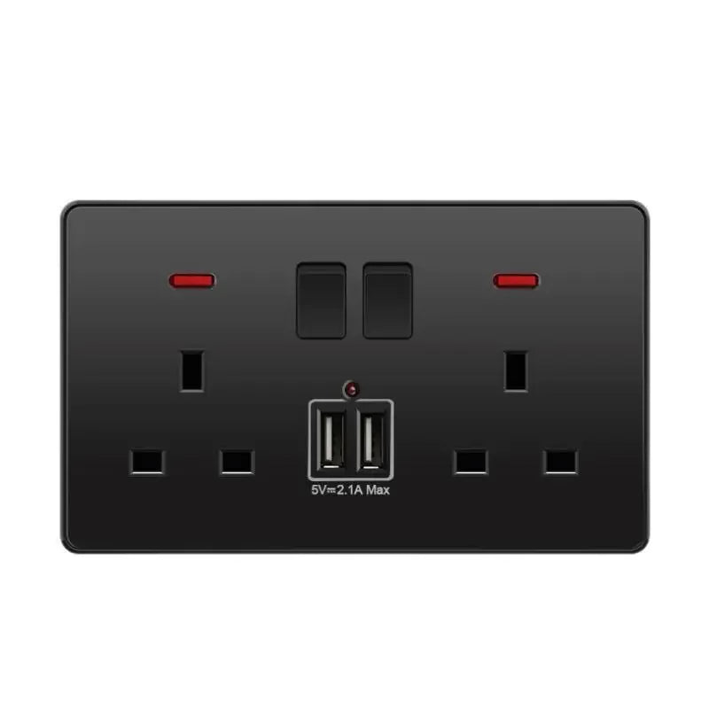 Black Uk 13A Smart Fast Charging Type C18W Charging Socket,1gang2way Wall Light Switch ,Universal Double Five-hole USB C Outlet