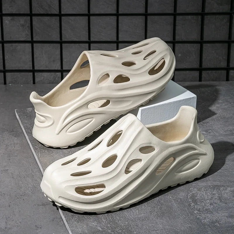Women's Men's Slippers Summer Anti-Slip Couple Hollow Covered Toe Indoor Outdoor Casual Thick Bottom Sandals for Home Adults