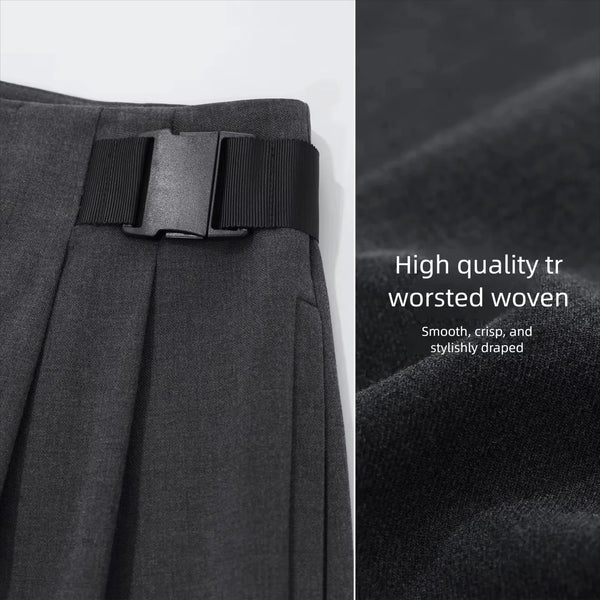 Amii Wide Leg Pants Detachable Buckle Belt Loose Commuter Women Casual Long Trousers Autumn New Office Woman Clothing 12623062