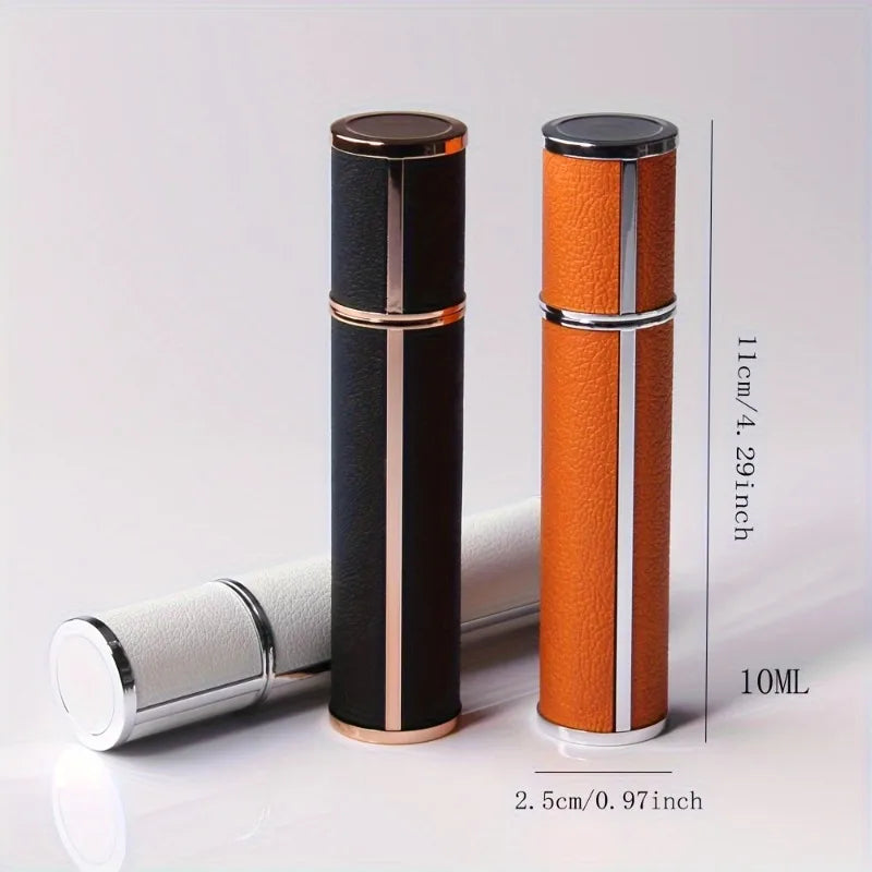 Premium Matte Mini Perfume Atomizer 1pc 10ml, LeakProof Nozzle, Metal Matte Material, Glass Inner Bottle, white、black and orange