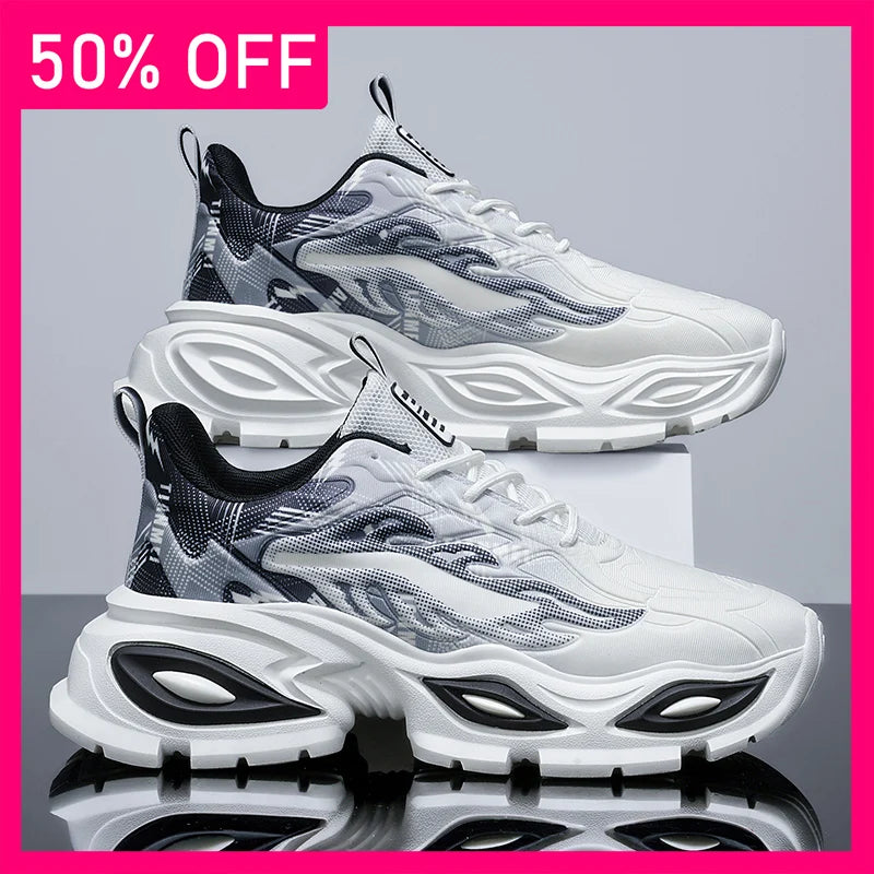 Men Sports Shoes Fashionable Versatile Comfortable Mesh Breathable Lightweight Thick Soled Shoes New Street Fitness Shoes Man