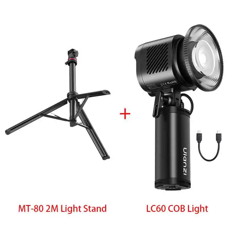 ភ្លើងវីដេអូ Ulanzi LC60 60W ចល័ត LightOn COB ជាមួយចំណុចទាញ Mini Bowens 2700-6500K ភ្លើង LED សម្រាប់ស្ទូឌីយោ APP Control