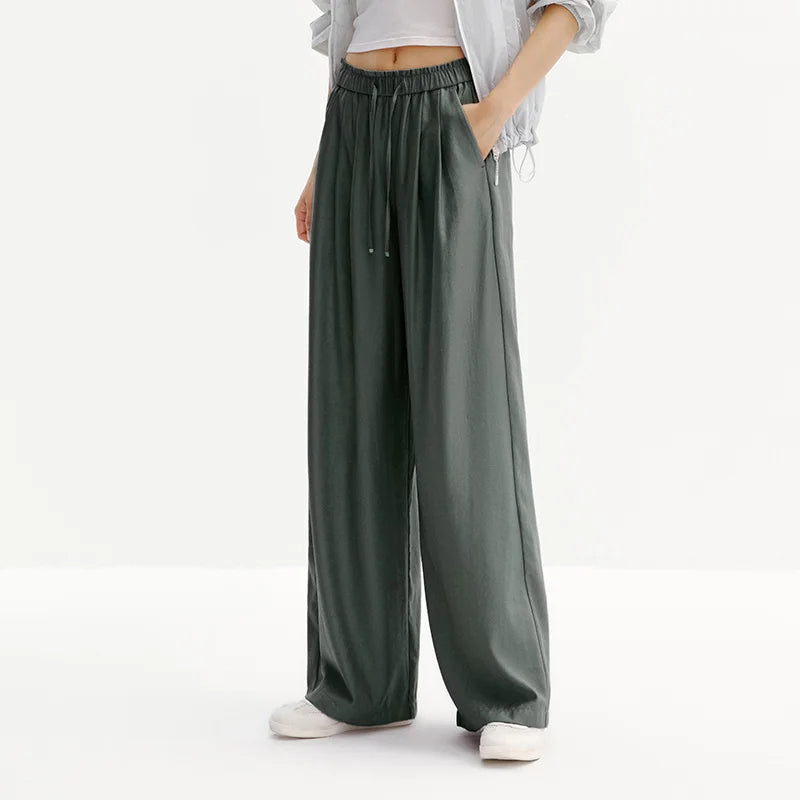 Semir Women Pants Pleated Textured Wide Leg Loose Lace Trim Summer 2026 Casual Style Draped Trousers Bottoms Wear