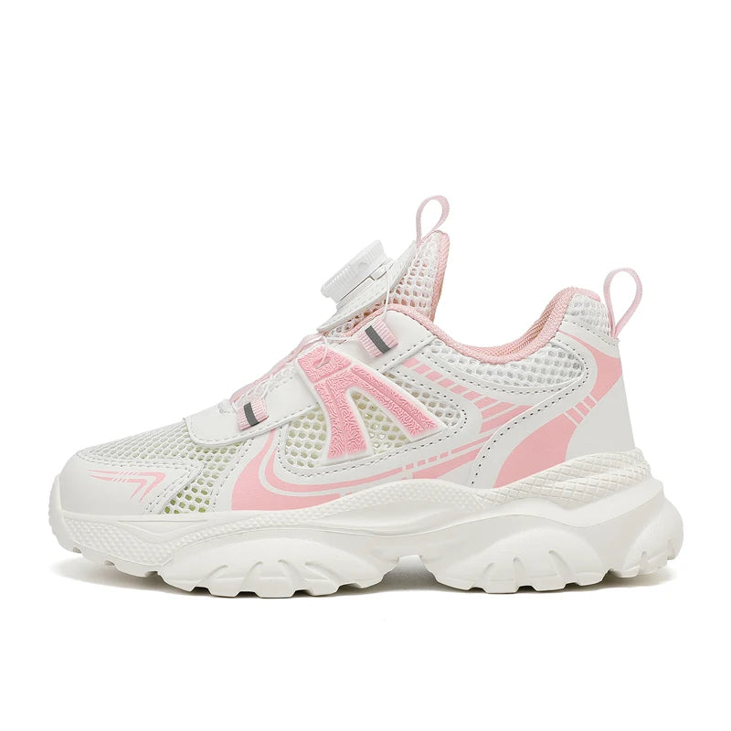 Kids Sneakers New Rotating Buckle Breathable Mesh Thick Sole Rebound Fitness Shoes Comfortable Versatile Casual Shoes for Girls