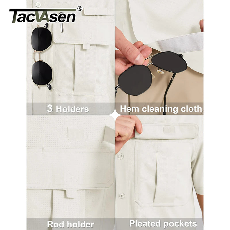 TACVASEN Men‘s Short Sleeve Sun Protection Shirt UPF 50+ Lightweight Quick Dry Fishing Hiking UV Shirt with Pockets for Men