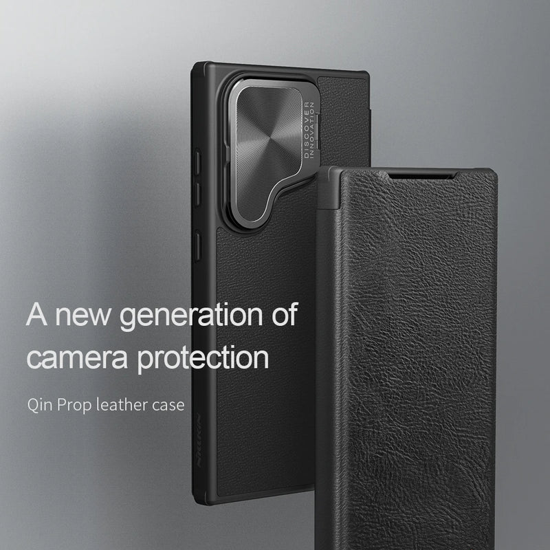 For Samsung Galaxy S24 Ultra Case NILLKIN Leather Qin Prop Leather Case Slide Camera Case For Samsung S24 Plus Flip Cover