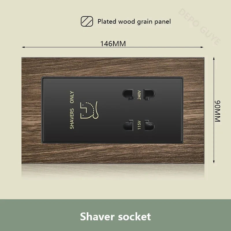 UK 18W Type-C Quick charge Dual Power Outlet,Universal Retro Wood Grain Electrical USB Socket,220V Electrical  Wall Light Switch