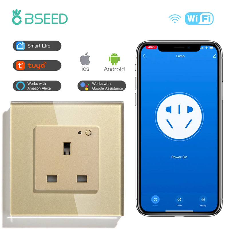 BSEED UK Standard Wifi Smart Socket Smart Double Electric Power Outlets Support Tuya Smart Iife Alexa Control 13A