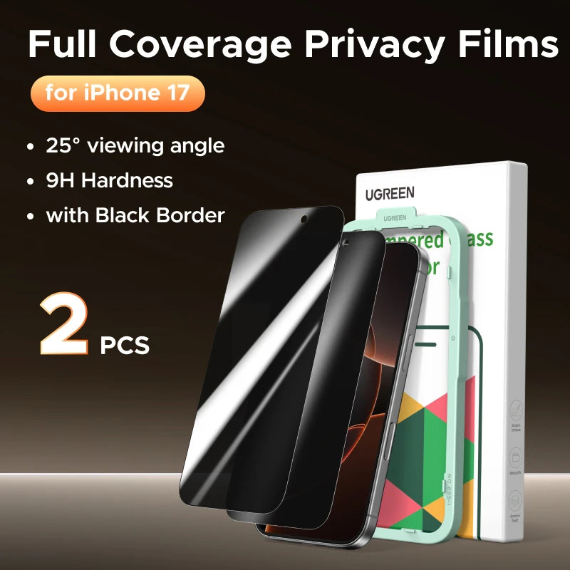 UGREEN 2PCS Privacy Screen Protector For iPhone 17 16 Pro Max Anti-Spy Tempered Glass For iPhone 17 Air Screen Protectors